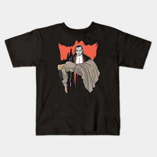 Dracula Vampire Carrying a Woman Illustration Kids T-Shirt